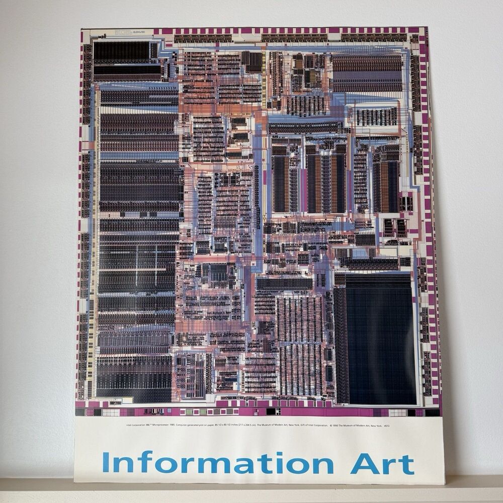 Vintage 1990 MOMA 80386 Information Art Poster Intel 386 Microprocessor 1985